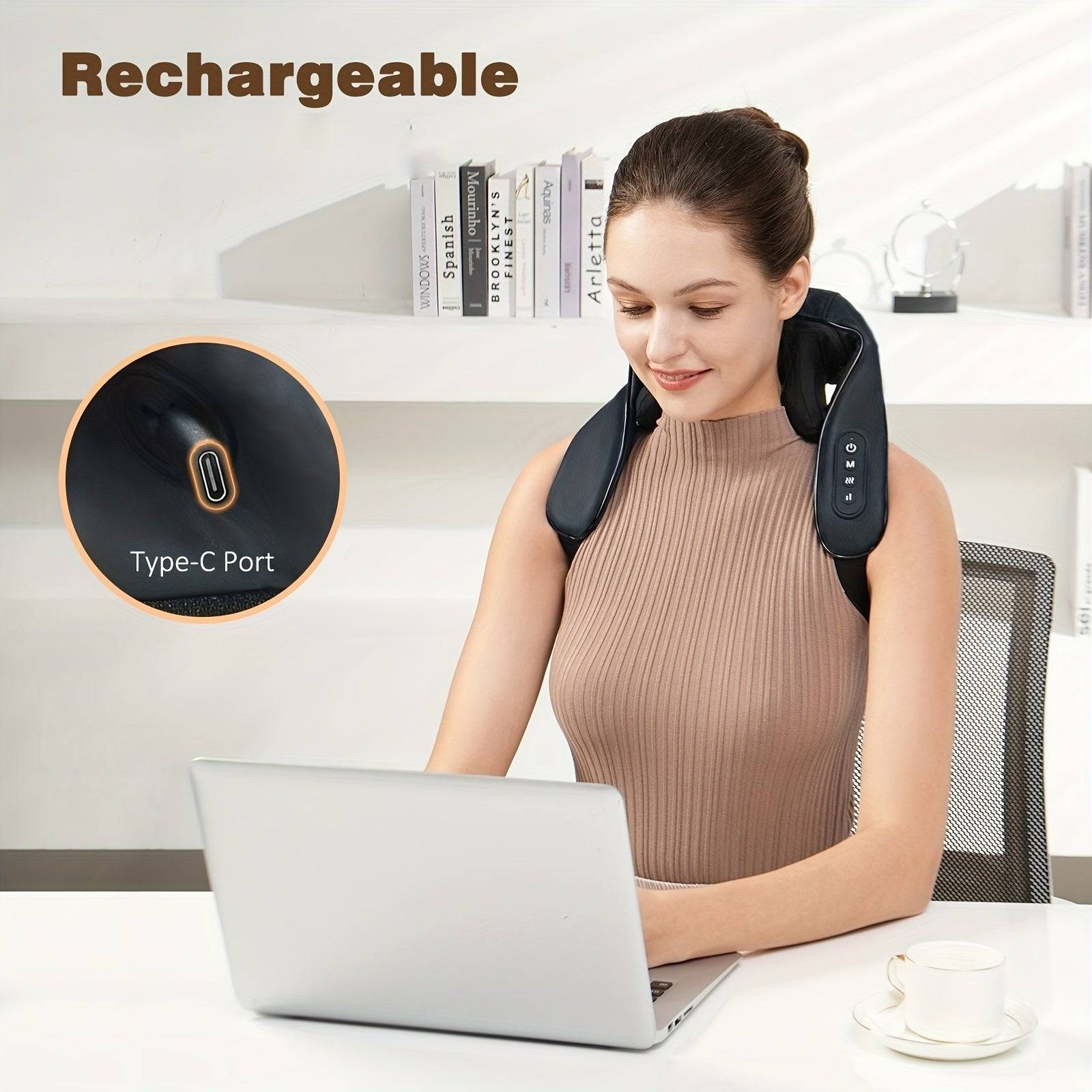 Cordless Shiatsu Neck & Shoulder Massager 4D Deep Kneading with 6 Nodes & Heat Rechargeable for Neck, Back & Leg Relaxation for Men & Women