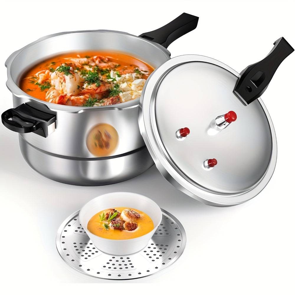 8-Quart Aluminum Pressure Cooker – Stovetop Compatible with Exhaust Valve, Safety Features & Canning Rack