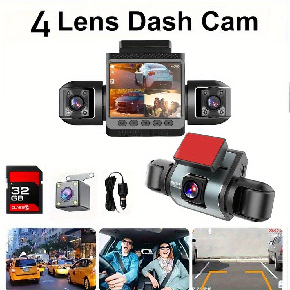4-Channel 4K Night Vision Dash Cam 360° Rotatable Screen with Front, Rear & Side Cameras Parking Monitor, Motion Detection & 24H Recording for Vehicle Security