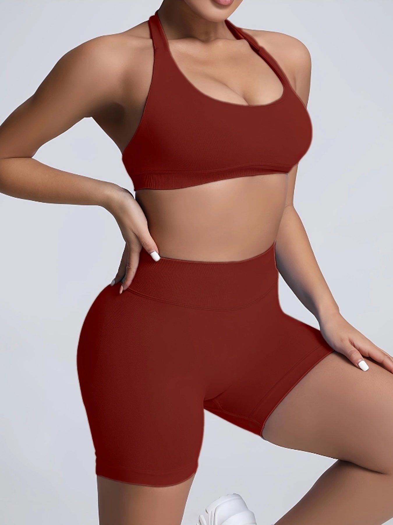 Womens Workout Set with Sports Bra and High Waist Shorts