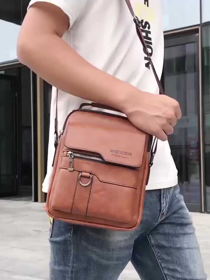 Men’s Vintage Crossbody Bag Adjustable Strap, Multiple Compartments, Durable Zipper for Everyday Use & Travel
