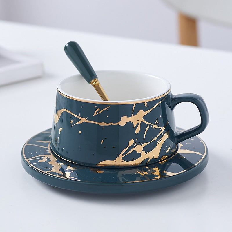 Ceramic Coffee Cup with Saucer 300ml Plain Design Available in Matte White Black or Malachite Green