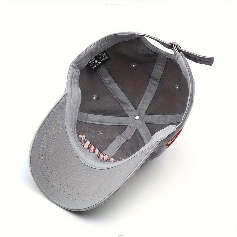 Interior view of grey 'Always' baseball cap showing breathable lining and adjustable strap, part of 6pcs outdoor sun hat set.