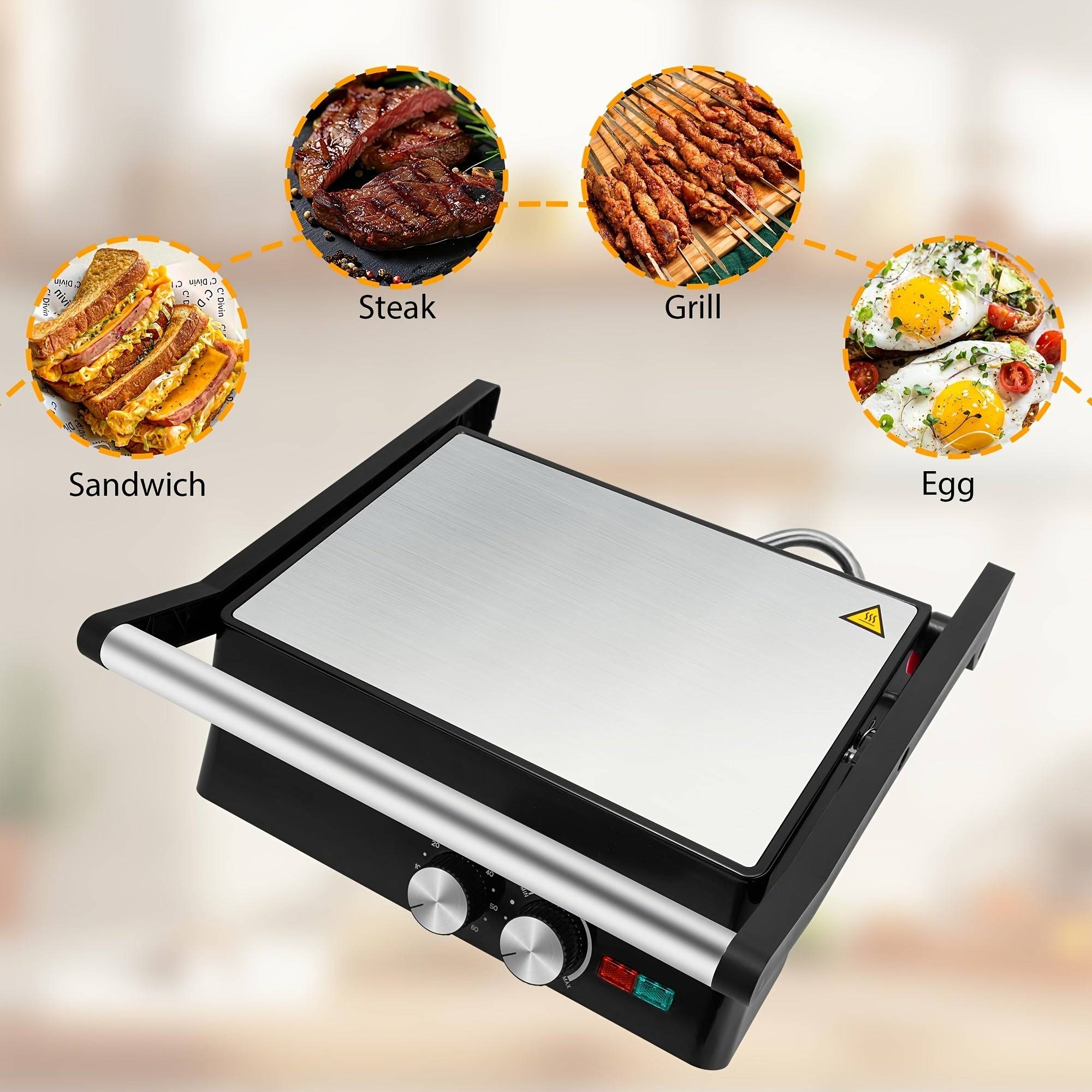 Electric 3-in-1 Panini Press Grill – Non-Stick Plates, 180° Opening & Floating Hinge for Versatile Indoor Cooking