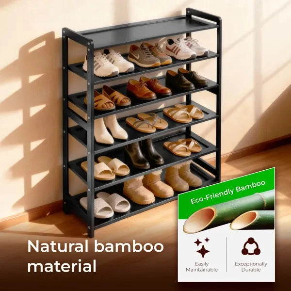 Bamboo Shoe Rack 6 Tier Flat Storage Organizer