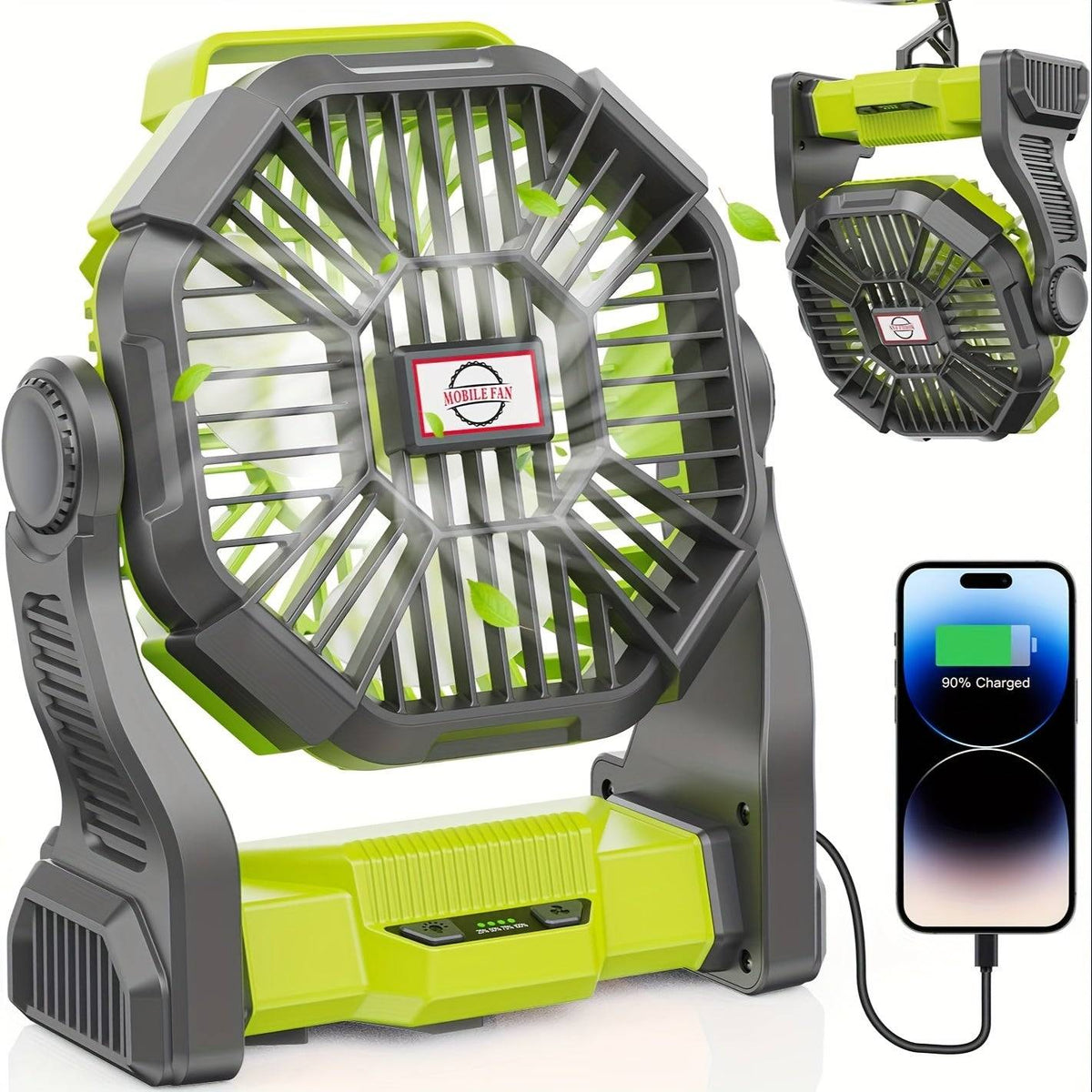 20,000mAh Portable Camping Fan with Dual Motors & Dual Blades – 60H Cooling, USB Rechargeable with LED Lanterns & Tent Hook