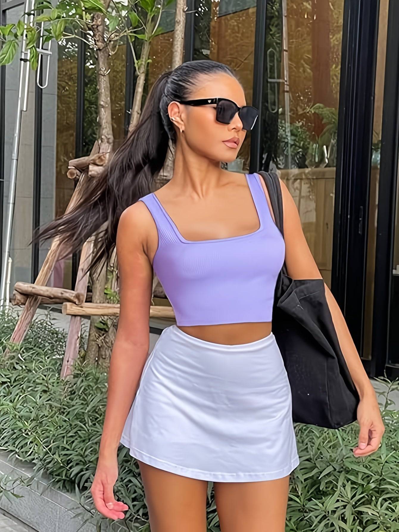 3-Pack Women’s Seamless Ribbed Crop Tank Tops, Square Neck Sleeveless Shirts in Solid Colors, Regular Fit for All-Season Casual Wear