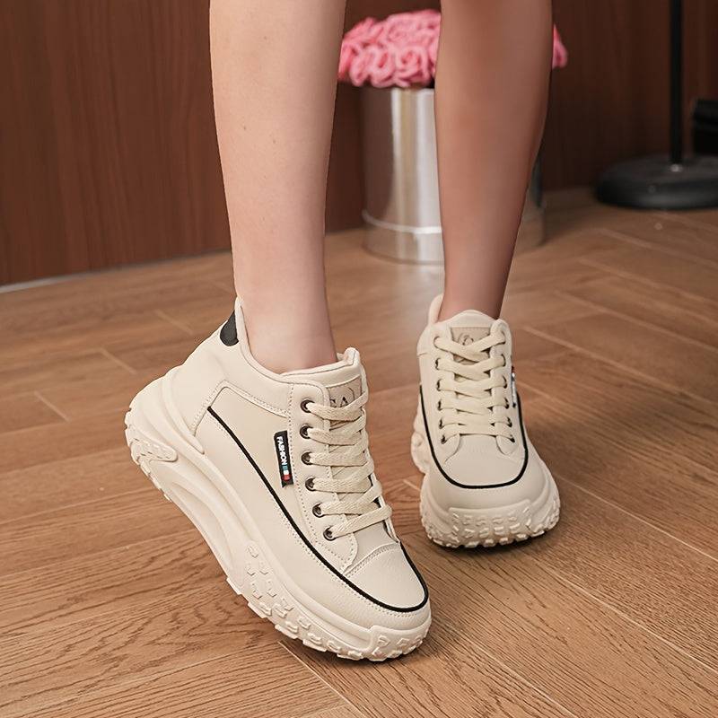 Women’s High-Top Casual Sneakers with Thick Sole, Soft Cushioning White Shoes for Autumn Outfits & Everyday Comfort