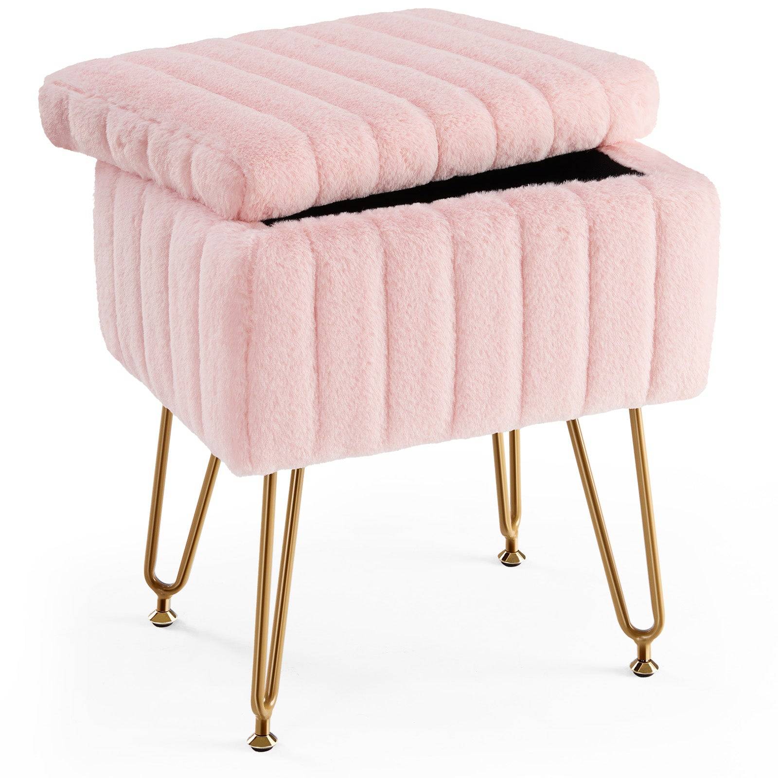 Vanity Stool with Hidden Storage Faux Fur Seat