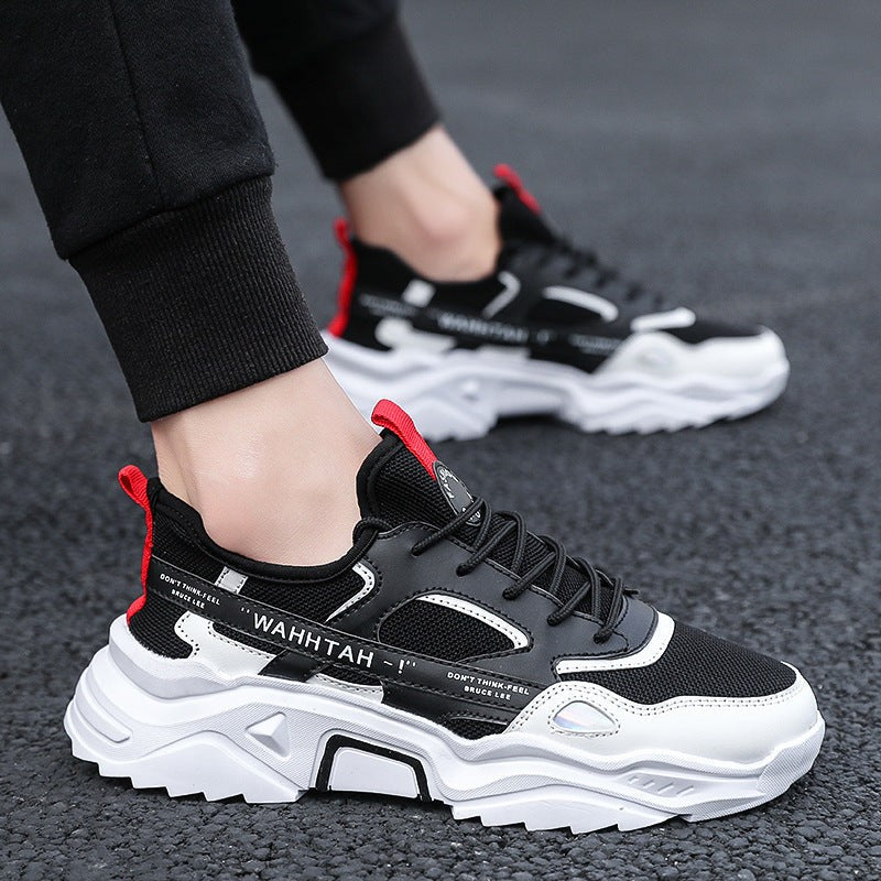 Men’s Casual Platform Sports Shoes Color Block Lace-Up Sneakers with PVC Rubber Sole Lightweight Design