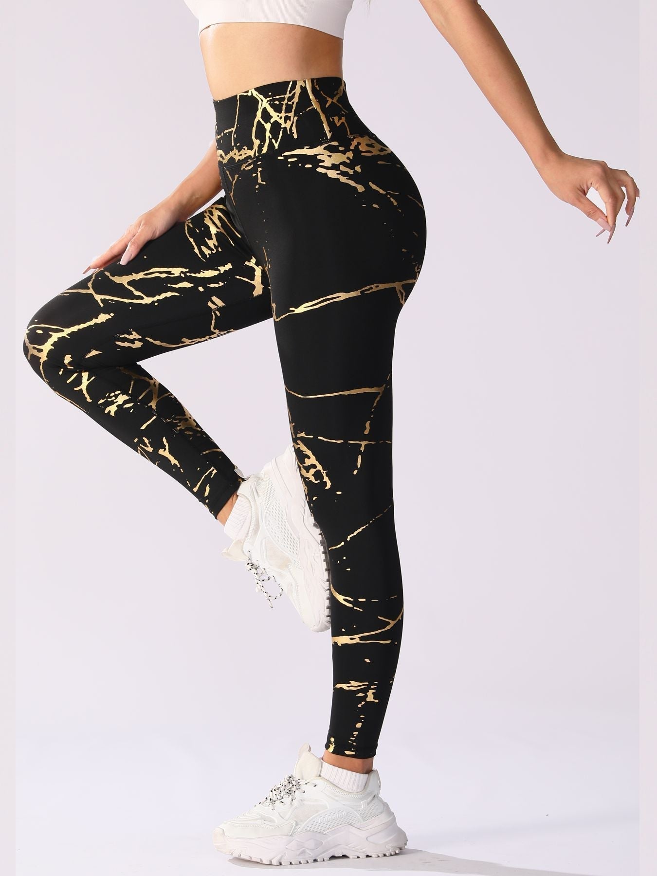 Women’s High Waist Bronzing Leggings Shiny Polyester Slim Fit Hip Lift Pants for Sports and Casual Wear