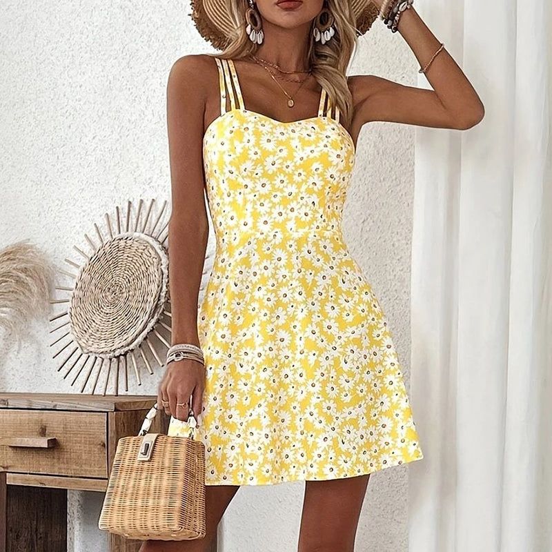 Floral Cami Dress A Line Summer Mini With Straps