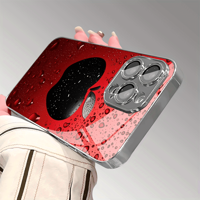 Lucky Red Water Drop Phone Case with Apple Pattern Shockproof Protective Cover for iPhone 7 Plus–16 Pro Max, XR, XS & X Models