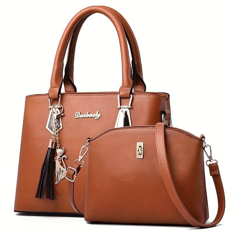 2pcs Women's Luxury Handbag Set Faux Leather Shoulder & Crossbody Bag for Everyday Style