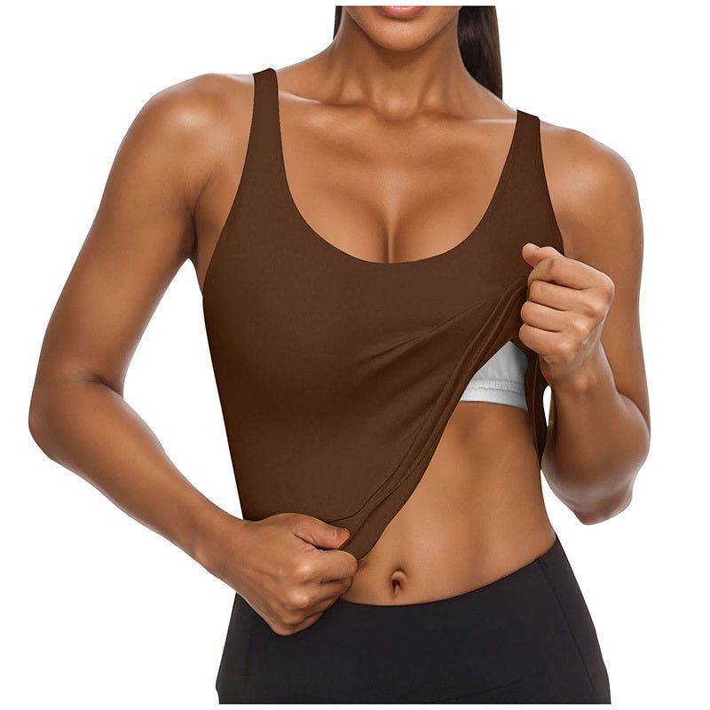 U Neck T Shirt Tank with Built In Bra and Soft Stretch Fit