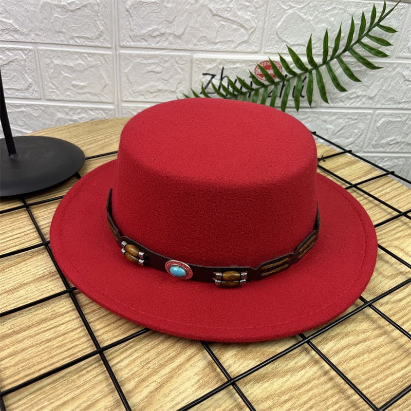 British Retro Woolen Wide Brim Flat Top Hat - PMMNAPOLES