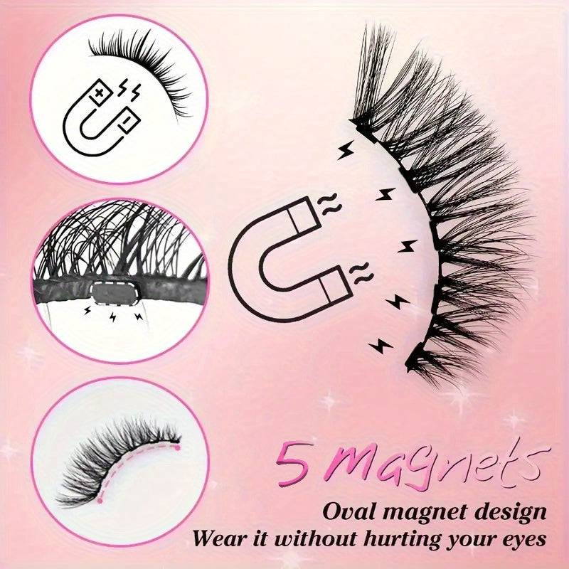 Close-up illustration of magnetic eyelashes with 5 oval magnets for secure hold, designed for comfort and eye safety.