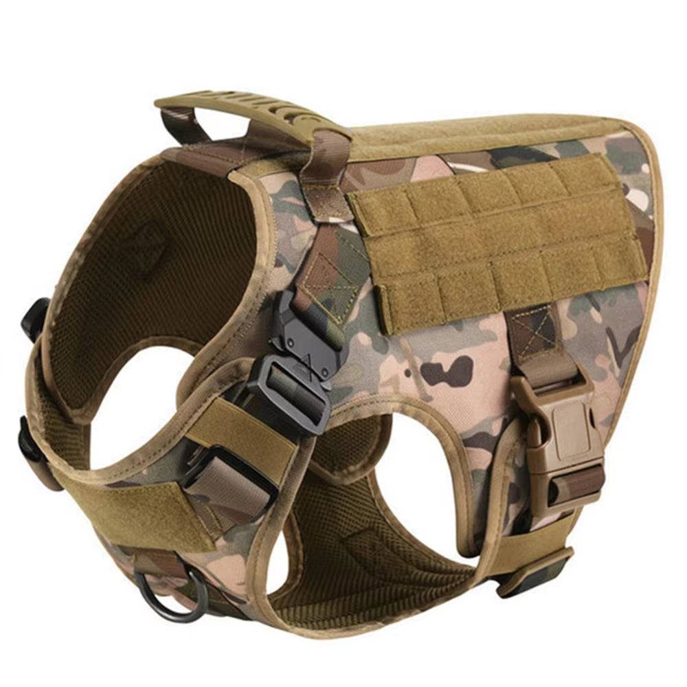 Tactical Dog Harness with Leash 1000D Nylon Camo