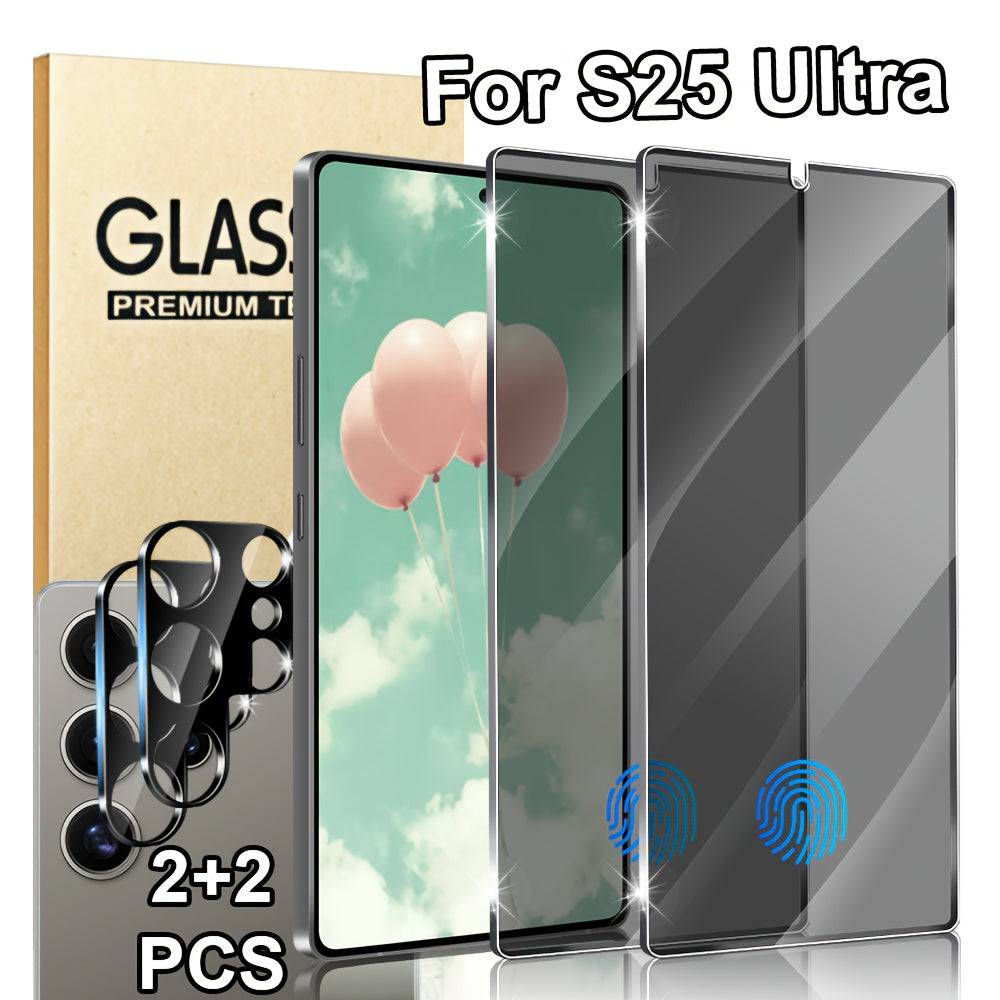 2+2 Pack Privacy Tempered Glass Screen Protectors for Samsung Galaxy S10–S25 and Note10/20 Series, 3D Full Coverage, Scratch-Resistant, Fingerprint Unlock