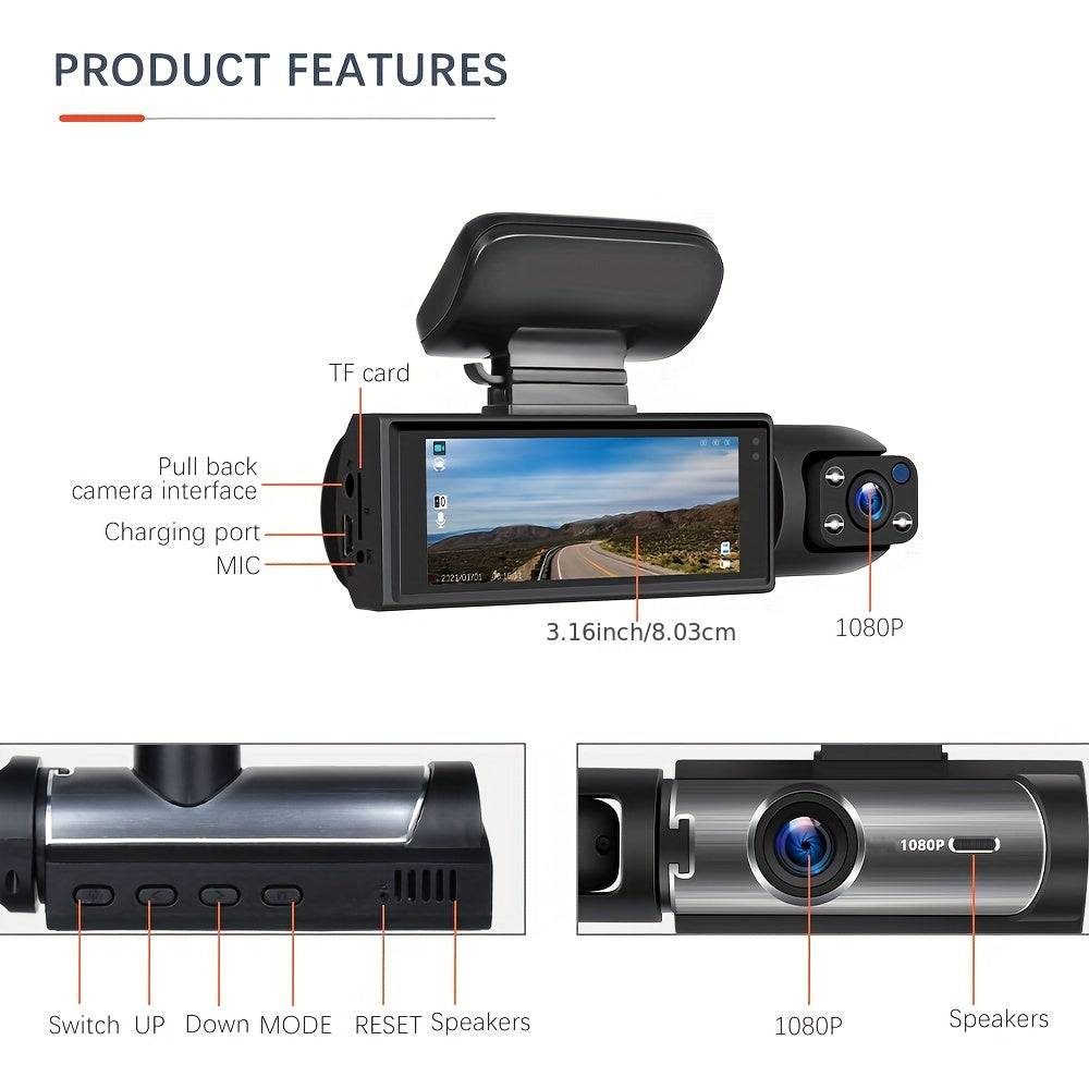 Podofo Dual Camera 1080P Dash Cam Front & Inside Car DVR with IR Night Vision, Wide Angle & Loop Recording