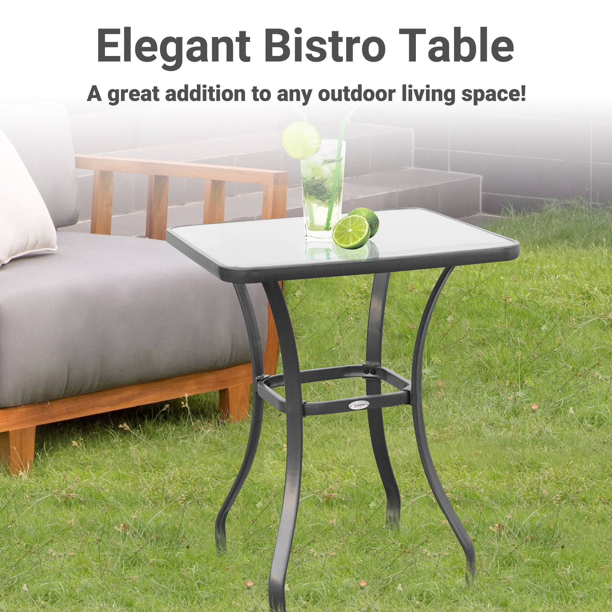 Outsunny Outdoor Bistro Table with Glass Top & Umbrella Hole