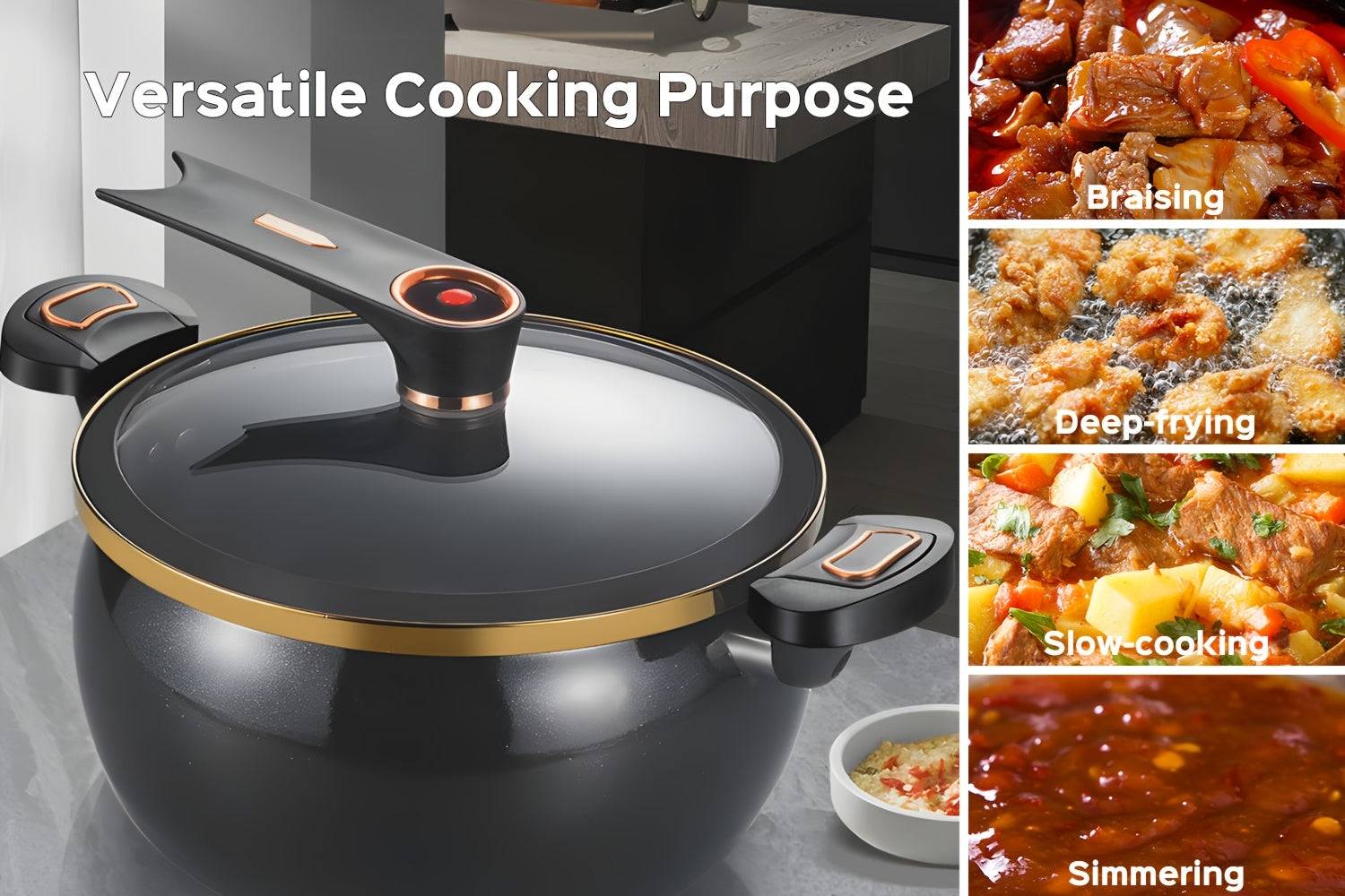8.45QT Large Capacity Stock Pot Nonstick Multi-Purpose Cooking Pot with Twist Lock Handles Compatible with Gas, Open Flame & Induction for Home or Commercial Use