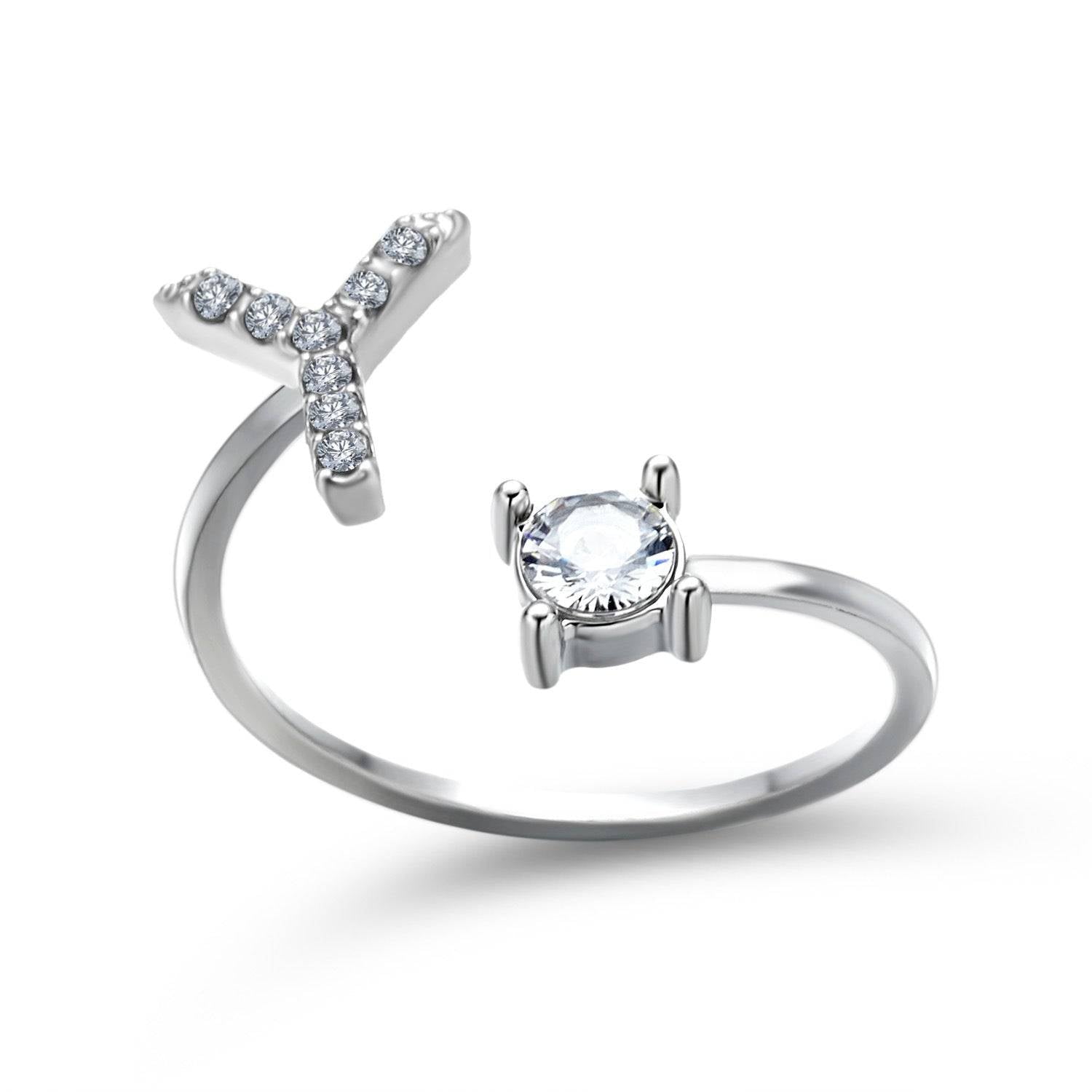 Adjustable Letter Ring with Zircon 26 Initial Design Women