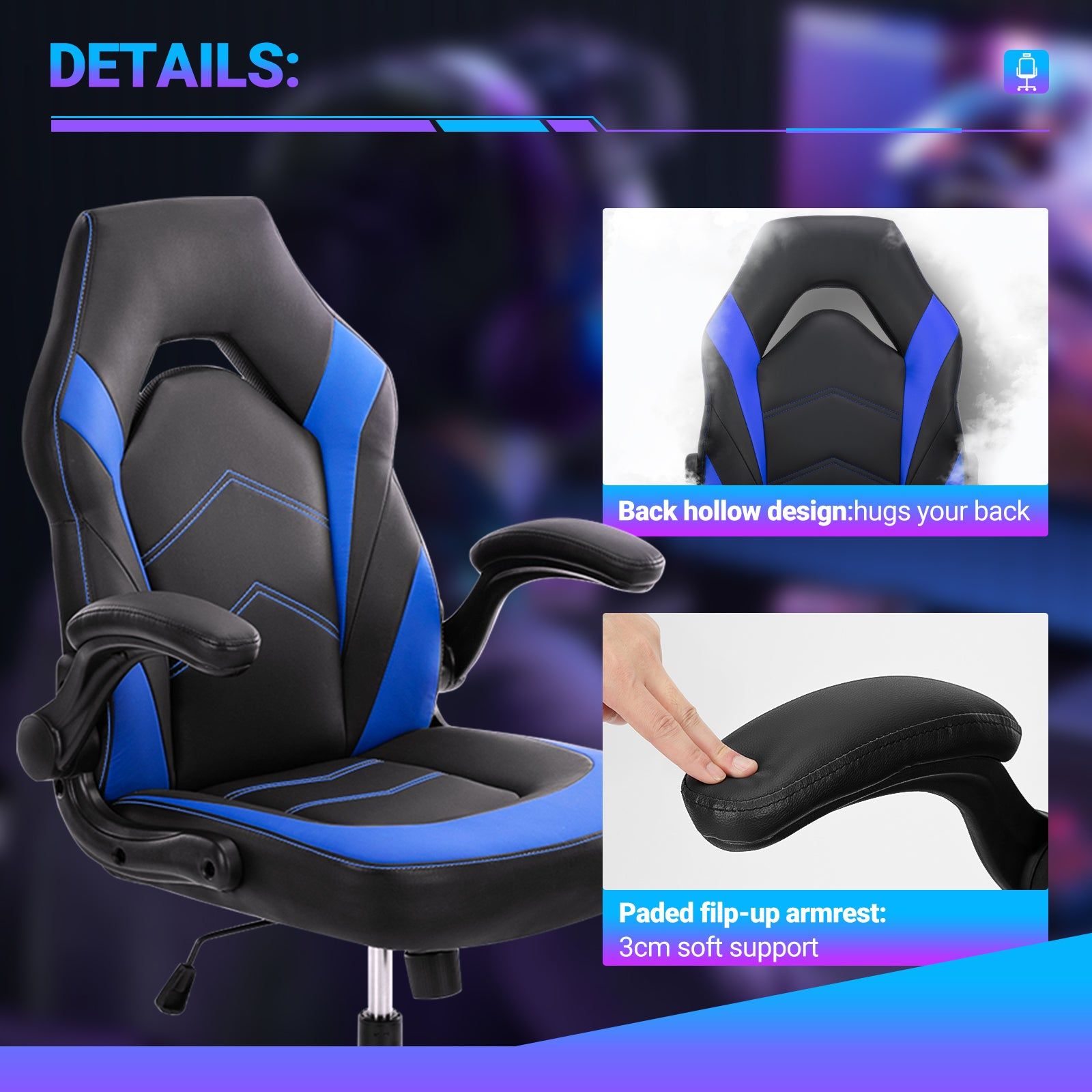 Gaming Chair Ergonomic PU Leather S Back Rocking Adjustable