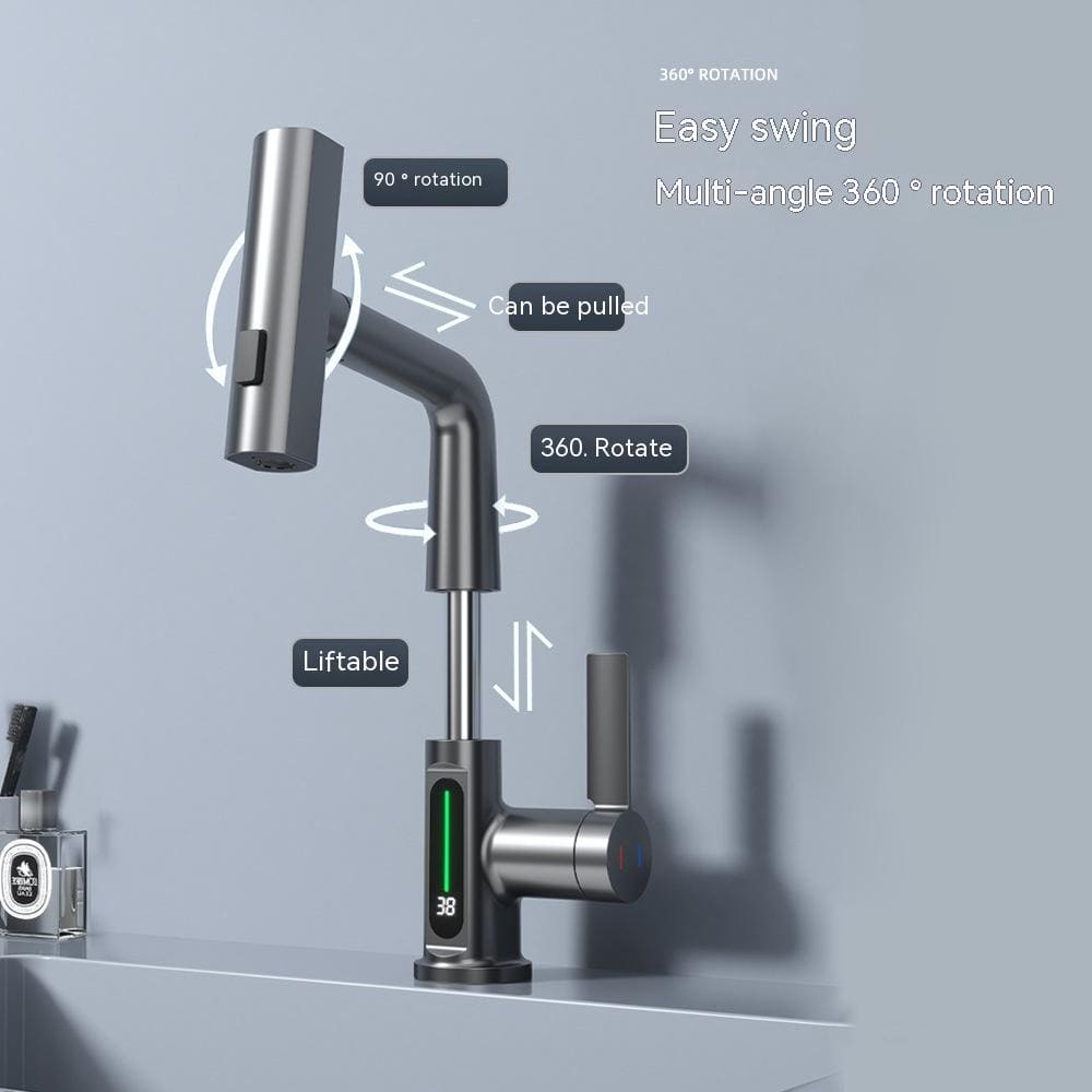 Intelligent Digital Display Faucet Pull-out Basin Faucet Temperature Digital Display Rotation - PMMNAPOLES