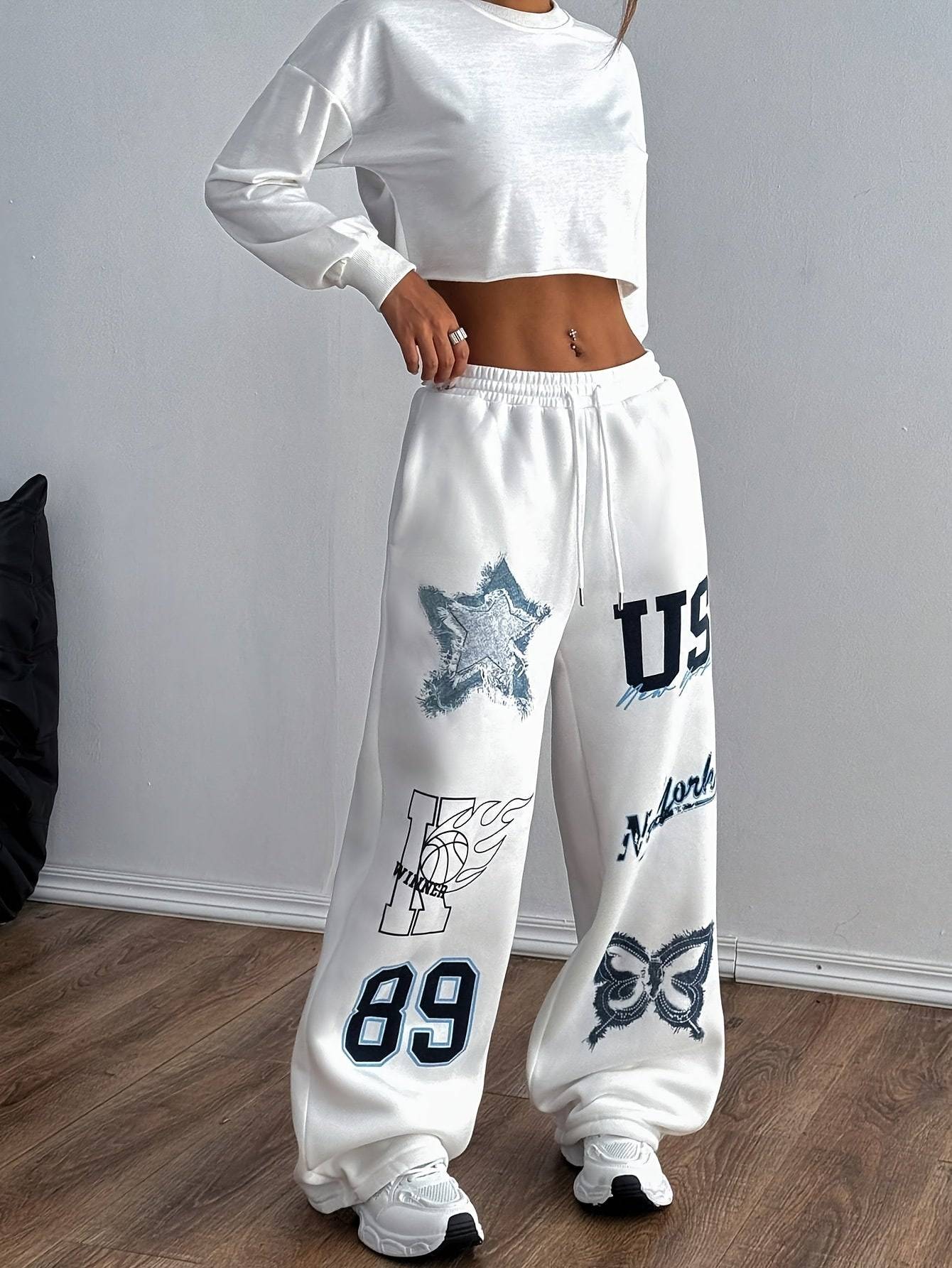 Women’s Casual Loose-Fit Print Pants – Drawstring Waist, Polyester-Spandex Blend, Comfortable & Machine Washable