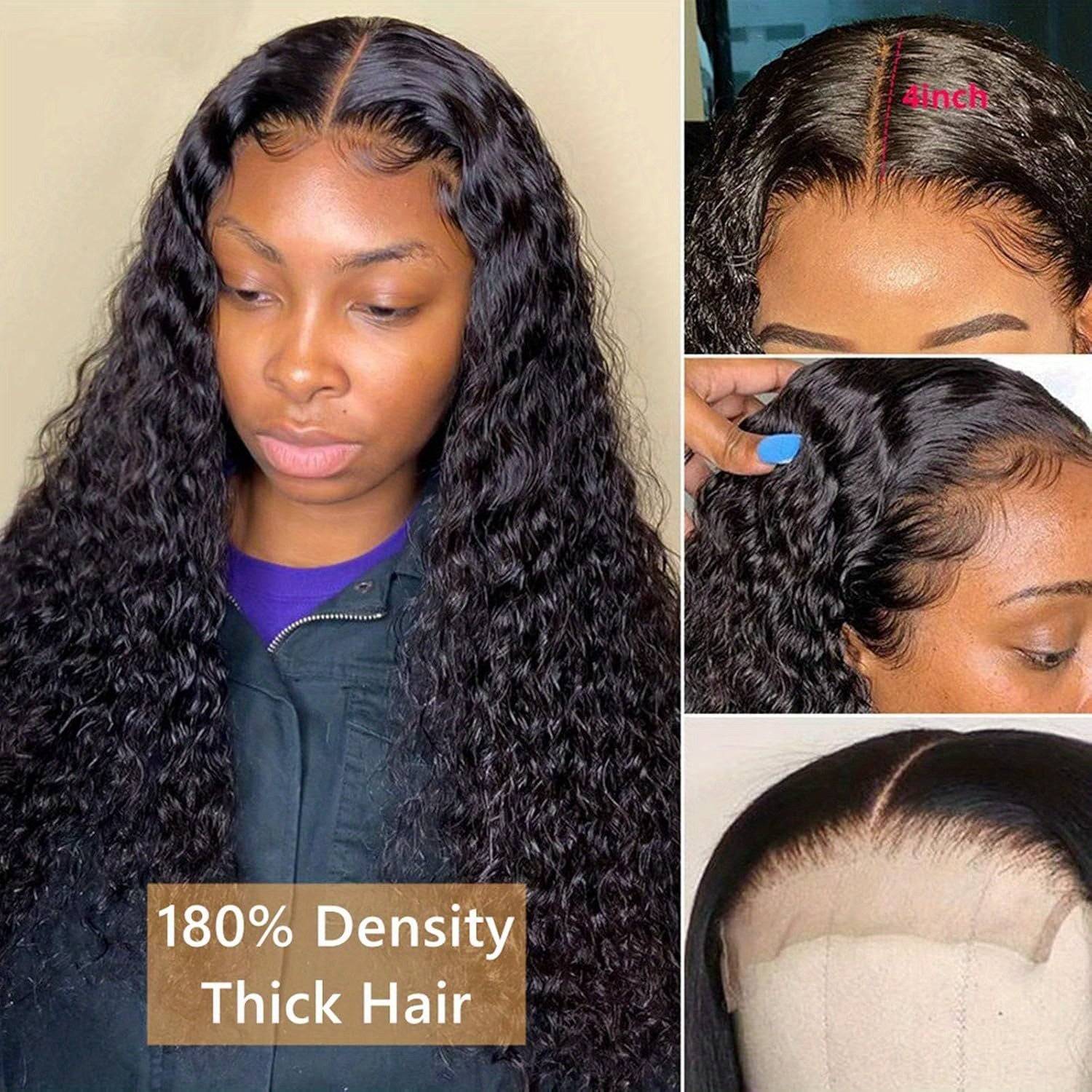 Brazilian Virgin Human Hair Wig Deep Wave 4x4 HD Lace Closure 180% Density with Pre-Plucked Baby Hair Natural Black, Soft, Tangle-Free for Daily & Special Occasions