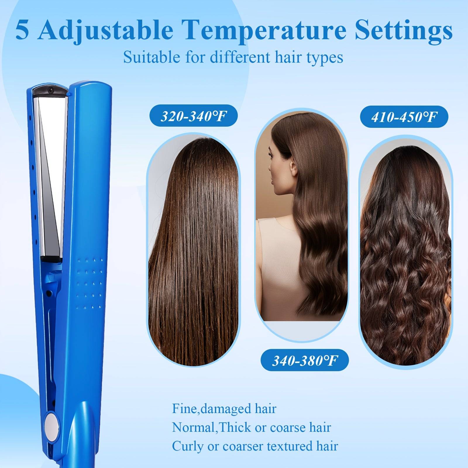 3pcs Hair Styling Kit for Women Flat Iron, Curling Wand & V-Brush 5 Temps Lightweight for All Hair Types