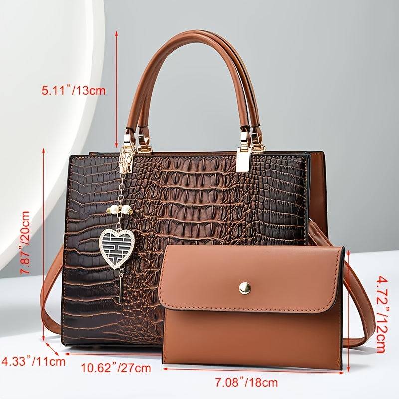 Women's Crocodile Pattern Shoulder Bag Elegant Faux Leather Messenger Purse for Daily & Evening Use