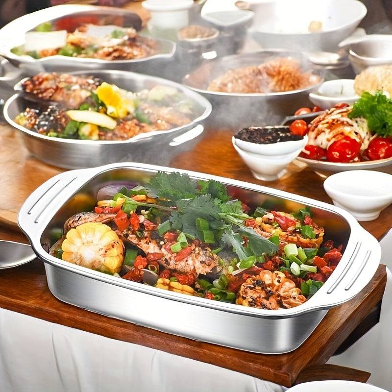 4pcs Stainless Steel Baking Pan Set – 2 Deep Dishes & 2 Handle-Lid Rectangular Roasting Pans, 16in Dishwasher Safe Cookware