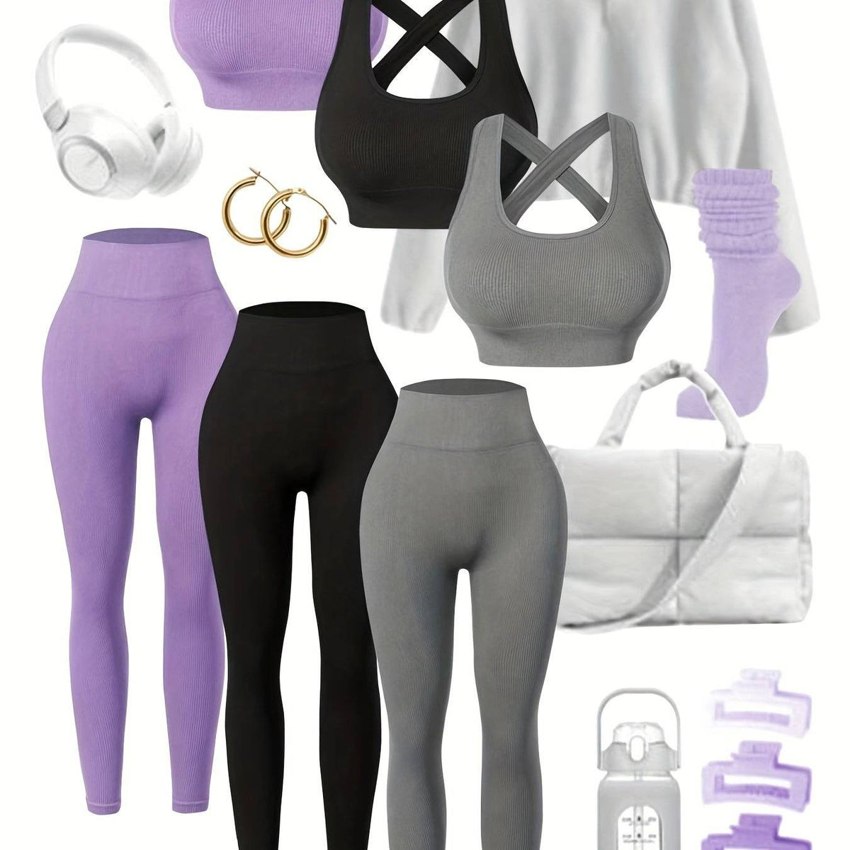 3-Piece Women’s Seamless Activewear Set with Backless Sports Bra & Hip-Lifting Leggings, High-Stretch with Crossover Straps