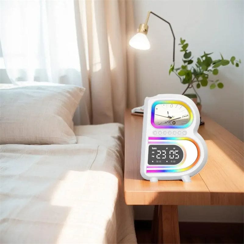 New B-Shaped Bluetooth Speaker Multifunctional Smart Music Rhythm Lighting Phone Wireless Charger TF Card AUX Input Standard Mode - PMMNAPOLES