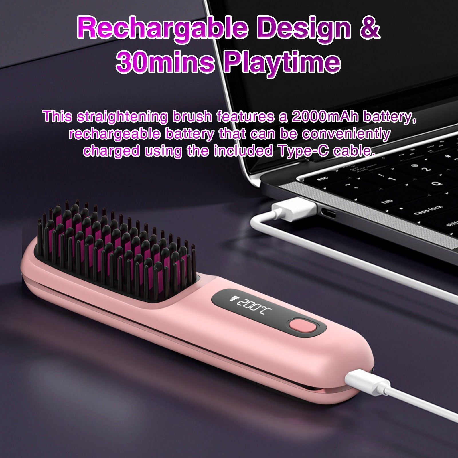 Cordless Ionic Hair Brush with LED Temperature Control