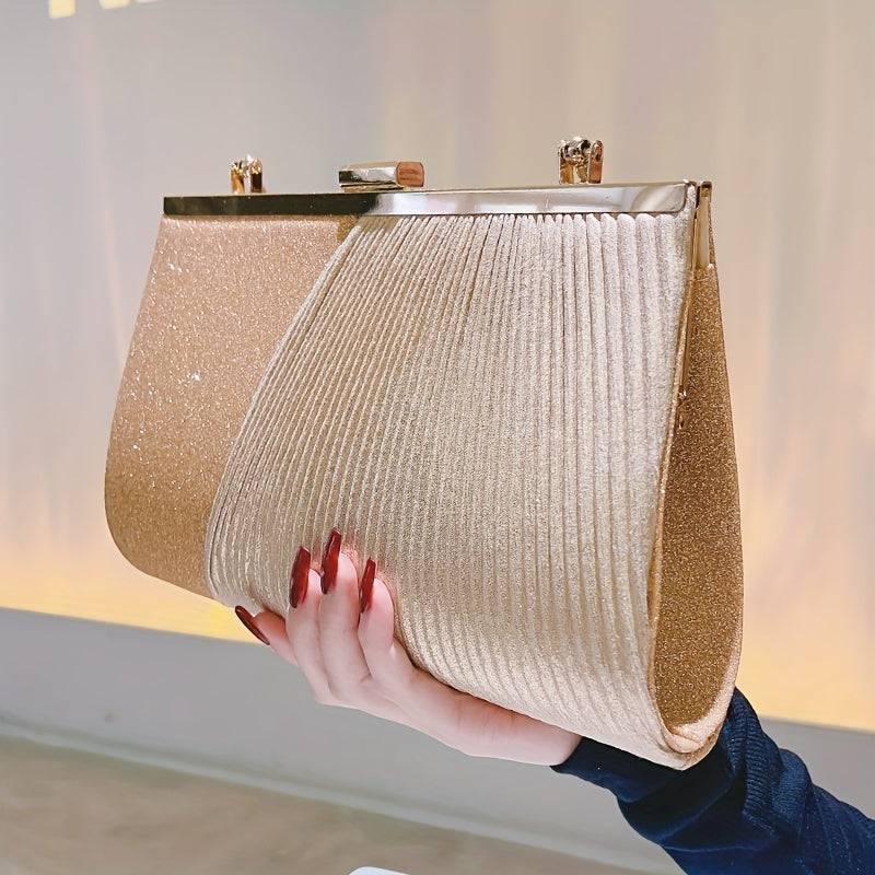 Women’s Golden Shiny Evening Clutch – Glitter Sequin Envelope Handbag for Weddings, Parties, Prom & Formal Events