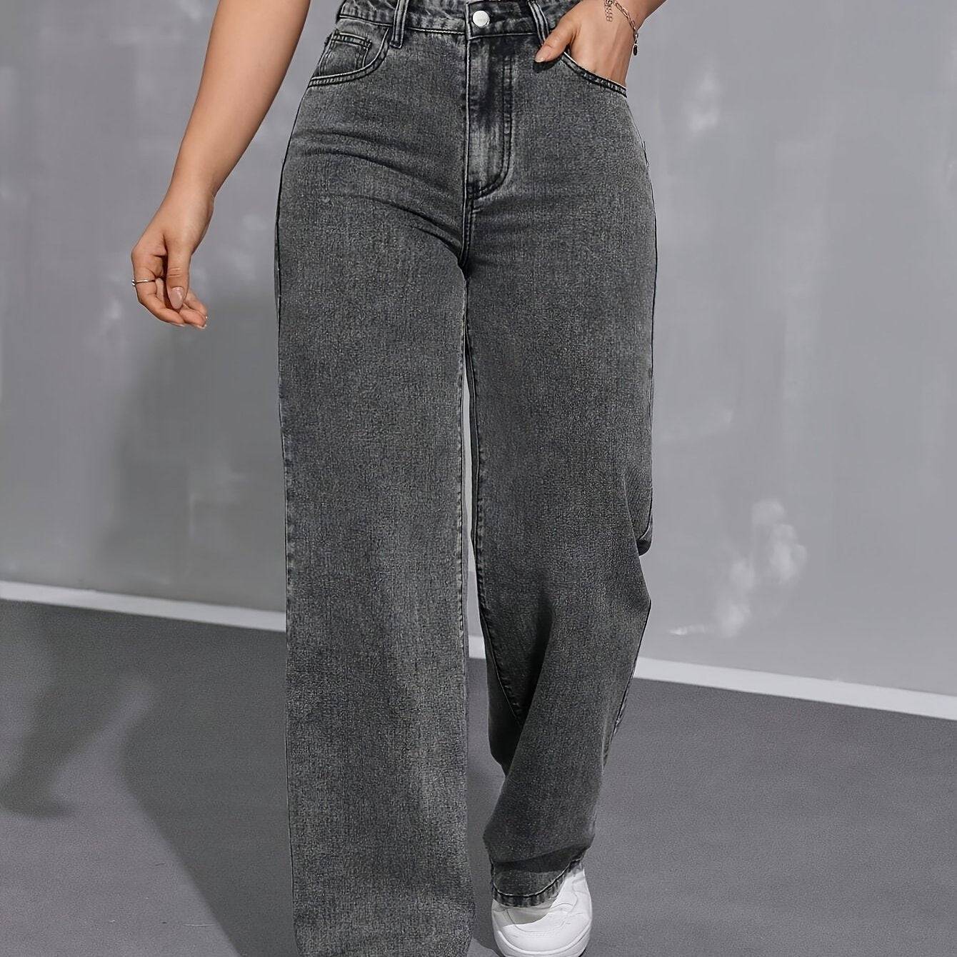 Plus Size Wide-Leg Jeans for Women High Waist Stretch Fit in Black or Grey Loose & Casual Style
