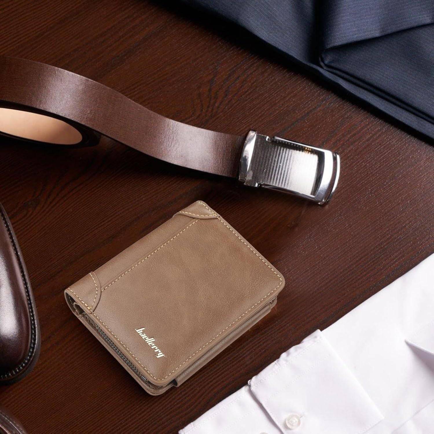 Mens Leather Wallet Slim Bifold With Coin Pocket And ID