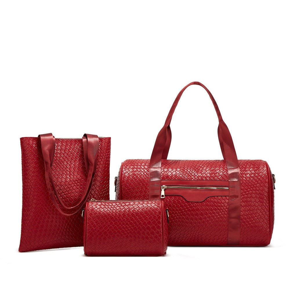 Women’s Business Travel Bag PU Leather Shoulder Sports Duffel Solid Color Large Capacity 36–55L Three-Piece Set