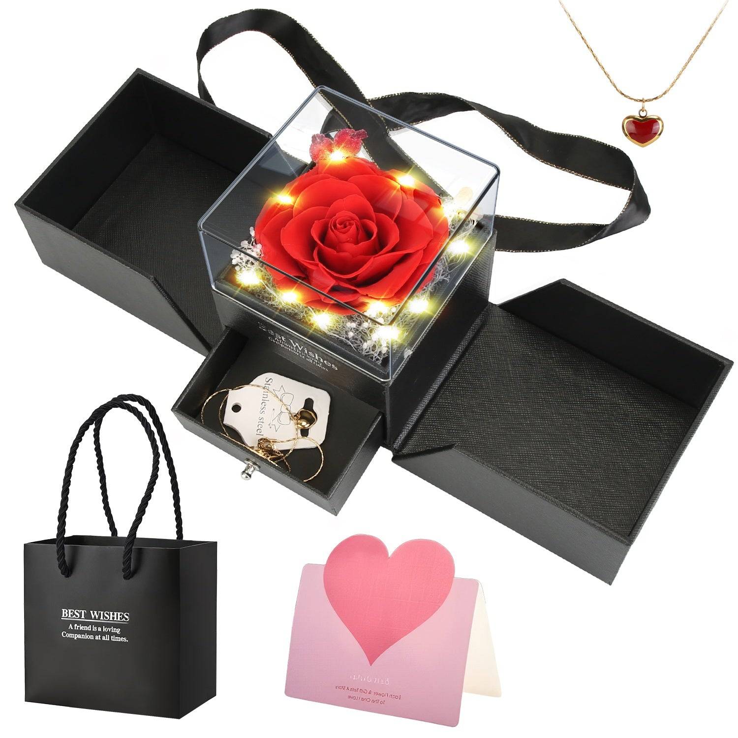 Preserved Rose Heart Necklace Gift Box