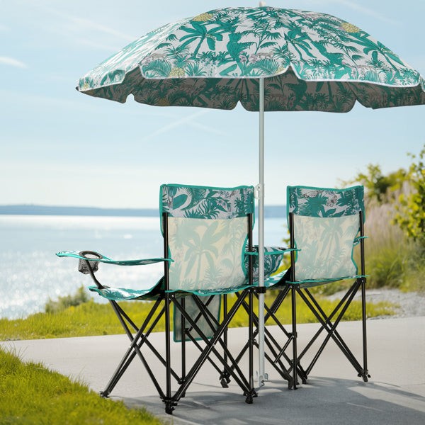 Portable 2 Seat Beach Chair with Removable Umbrella