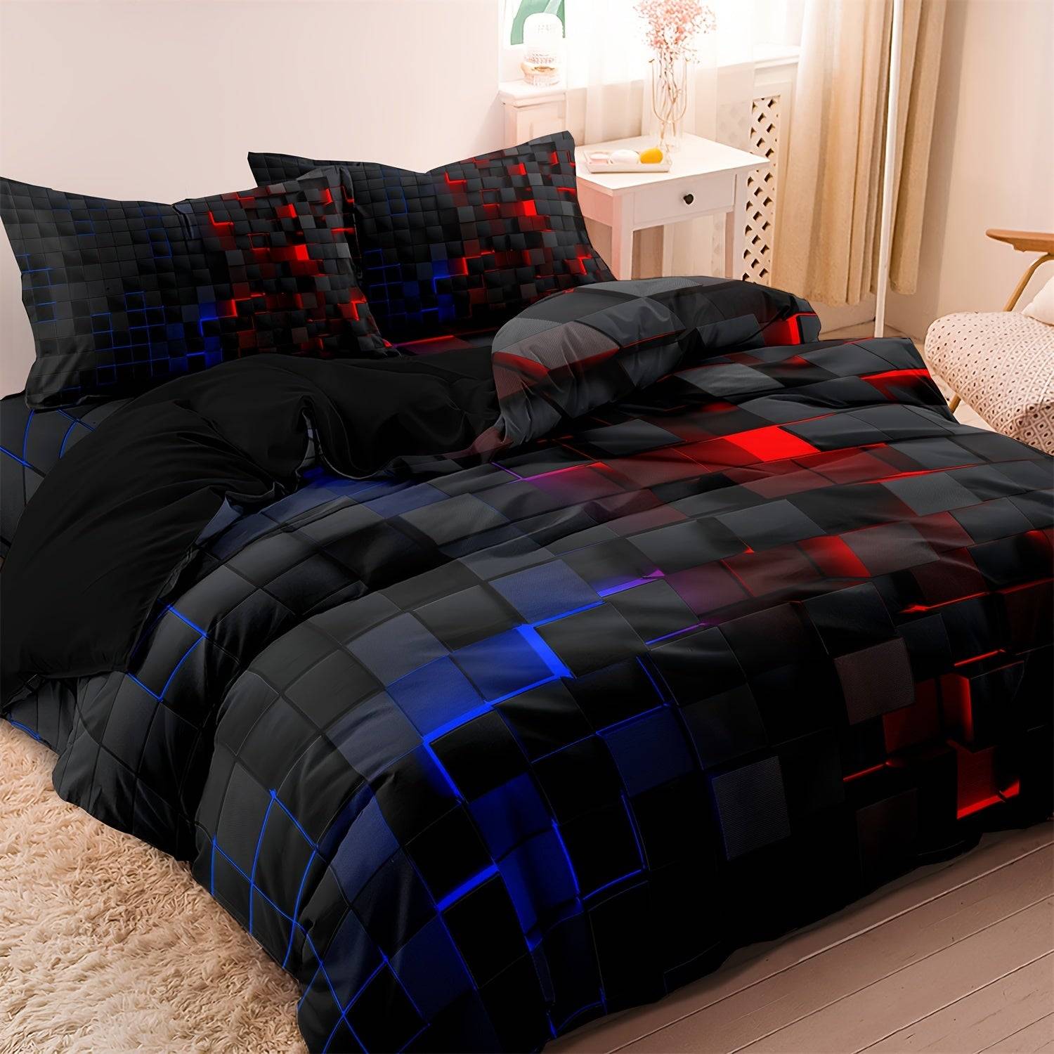 3-Piece Geometric Grid Duvet Cover Set – Multicolor Soft & Breathable Bedding, Hypoallergenic and Easy-Care for Bedroom or Guest Room