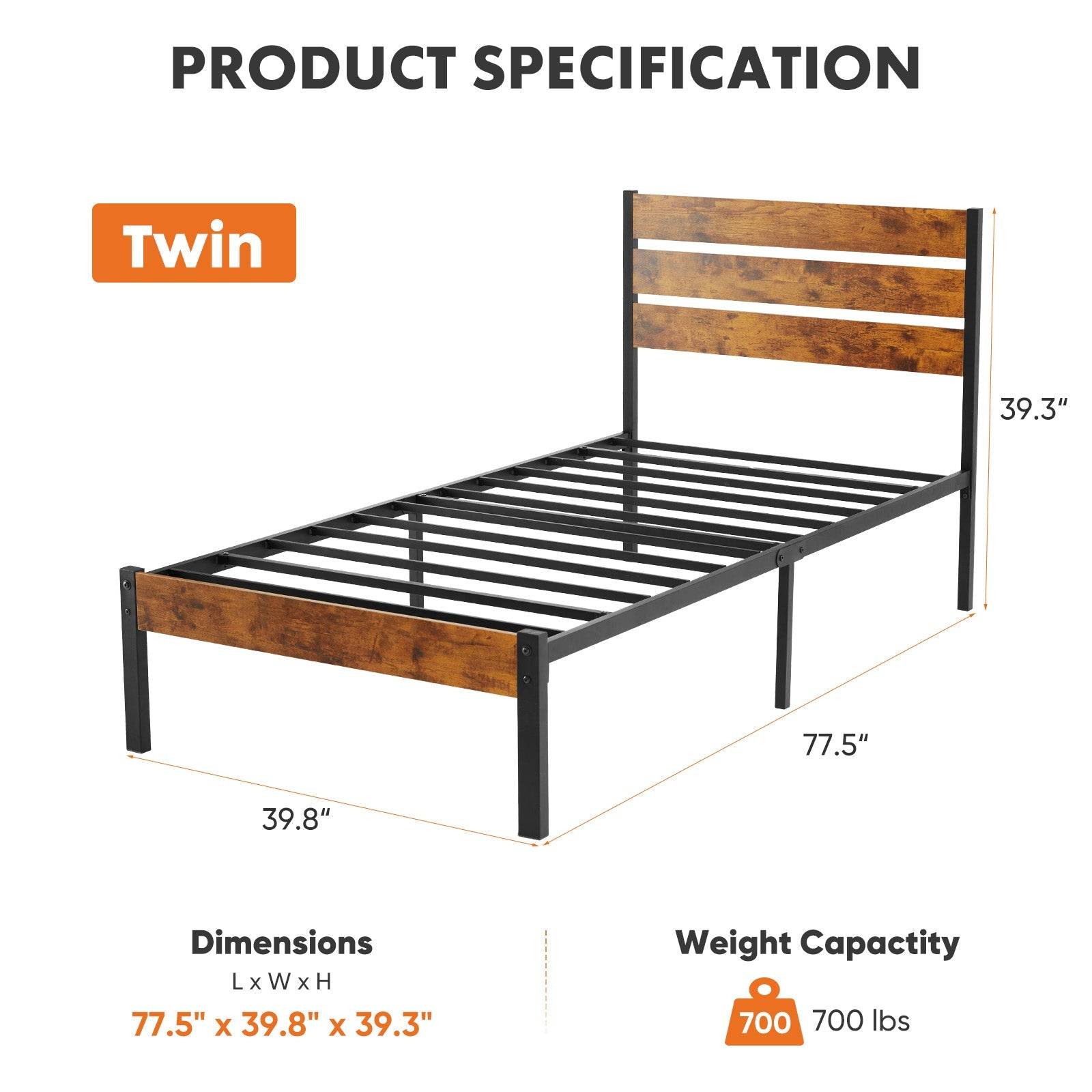 Metal Platform Bed Frame with Headboard and Footboard