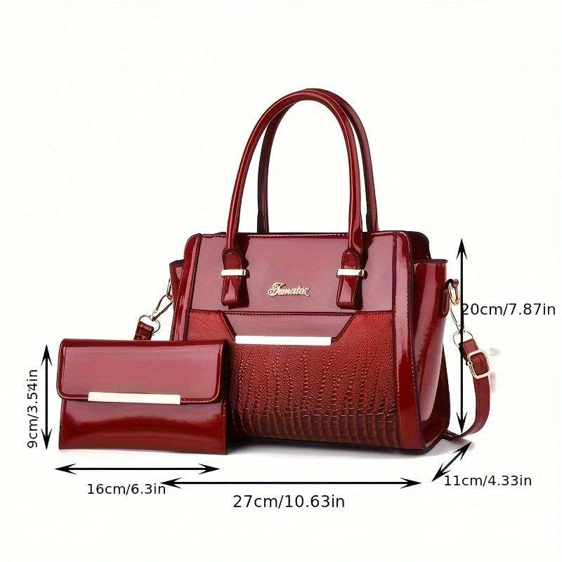 Women's Crocodile Texture Handbag Set Large Capacity Shoulder & Crossbody Bags for Work or Gift