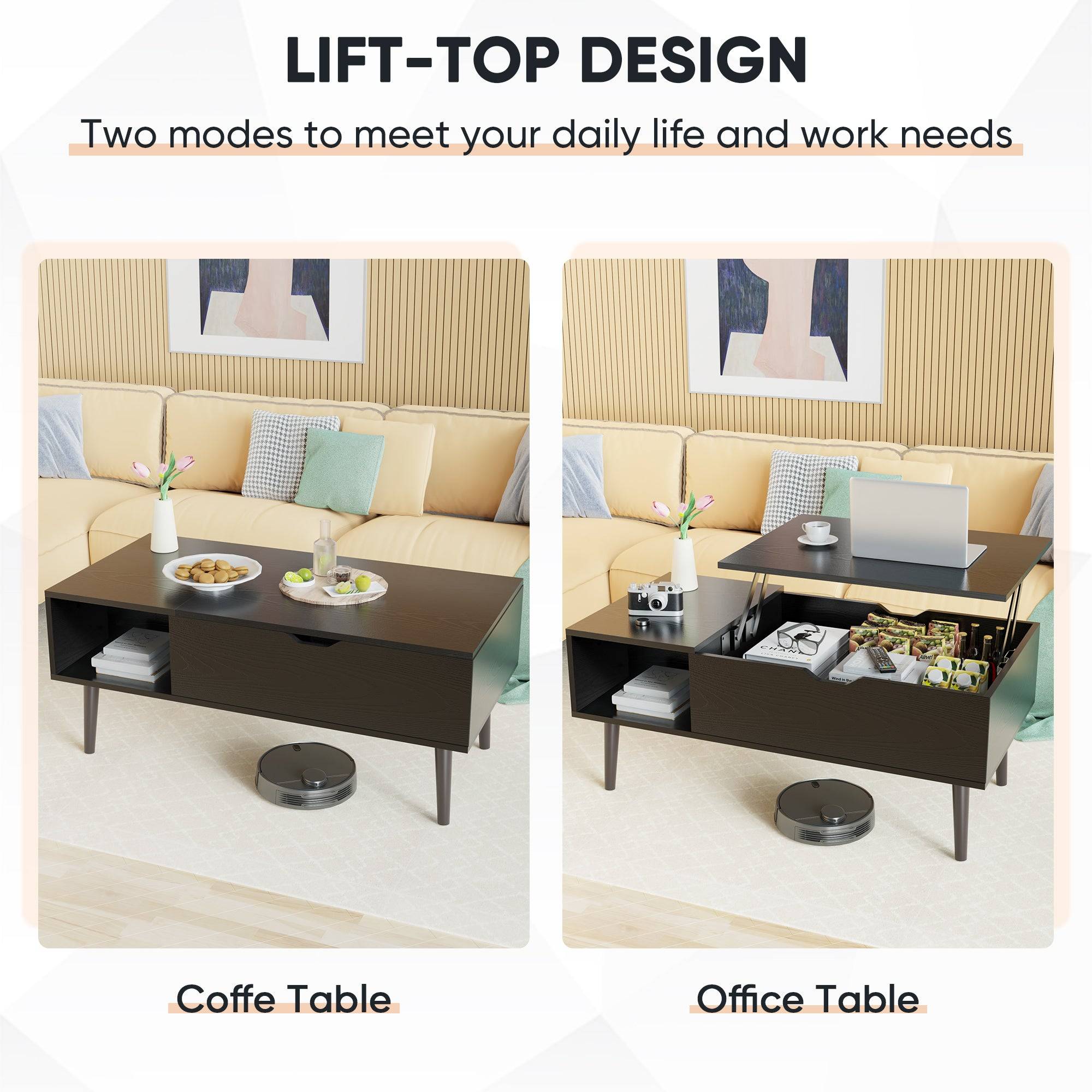 Lift Top Coffee Table With Storage And Side Shelves