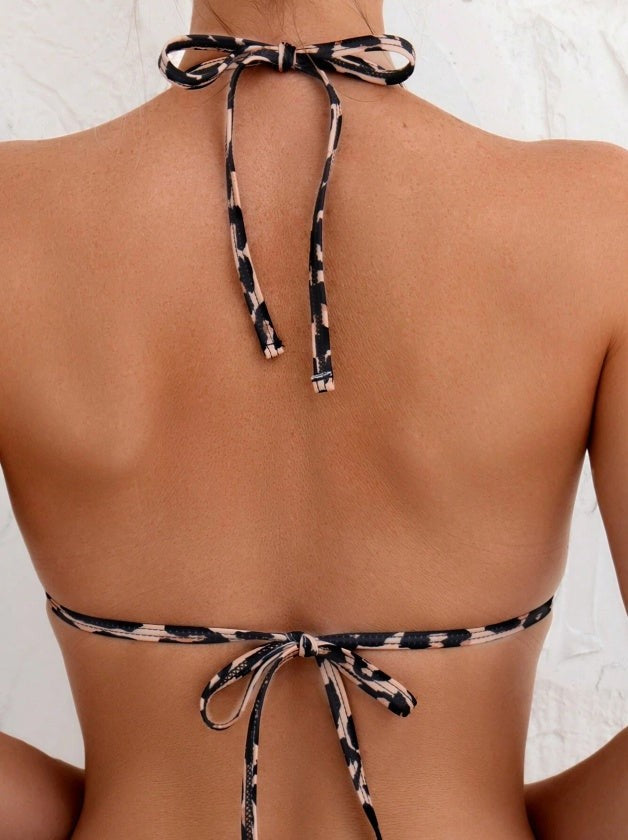 Bikini Two Piece Solid Color Stretchy Swimwear Set