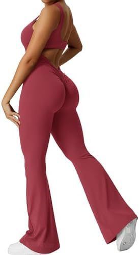 Sleeveless Flare Yoga Jumpsuits Long Pants High Stretch