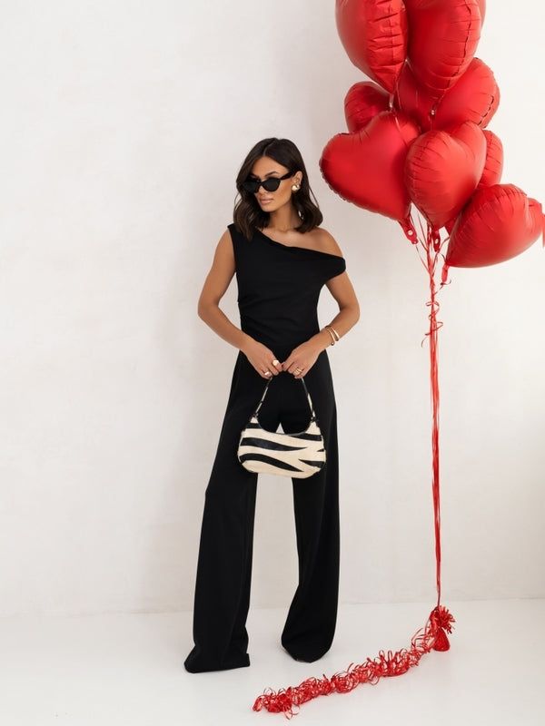 Women Jumpsuit with Falling Straps and Zipper